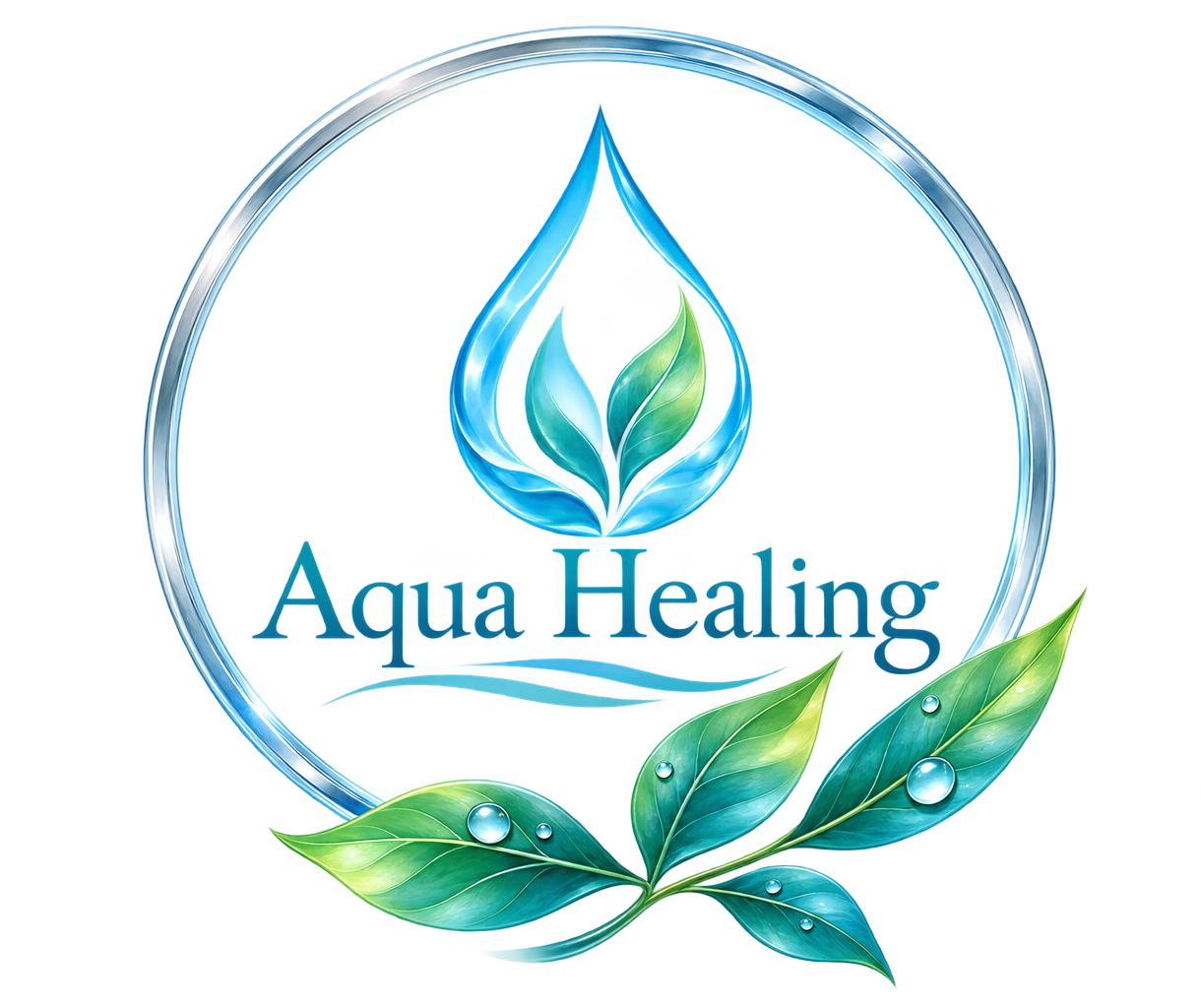 Aqua Healingの水滴と葉のロゴ